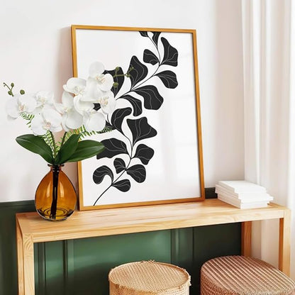 Oairse White Orchids Artificial Flowers, Faux Orchid in Glass Vase Real Touch Small Phalaenopsis Orchid Flowers Arrangements with Amber Vase Orchids Centerpiece for Dining Room Table