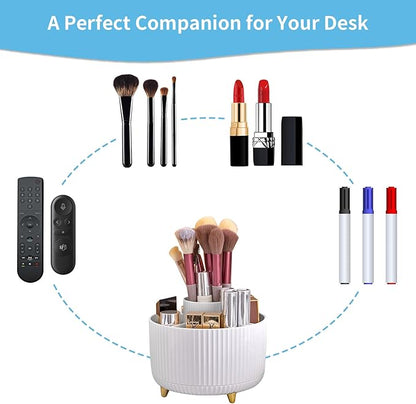 Marbrasse Desk Organizer, 360-Degree Rotating Pen Holder, Desk Organizers and Accessories with 5 Compartments Pencil Holder, Art Supply Storage Box Caddy for Office, Home（White）