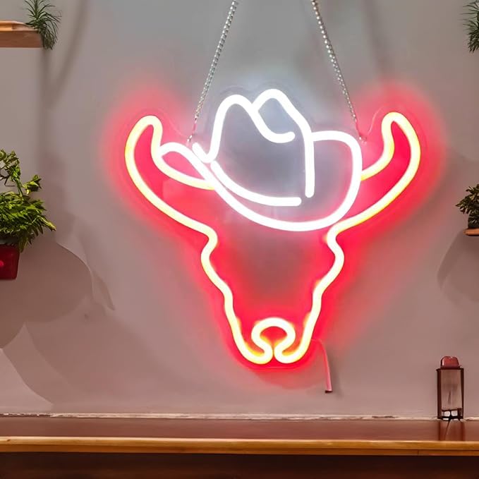 Cowboy Bull Neon Sign for Wall Decor Cowboy Kit Led Neon Light for Bar Wedding Birthday Home Party ，Art Decor Gifts for Boys Game Room,Powered by USB
