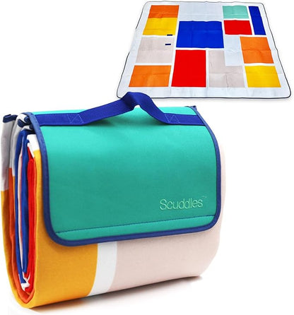 scuddles Extra Large Picnic Blanket – 79" x 59" Waterproof Outdoor Mat with 3-Layer Comfort Design, Easy Fold & Carry Strap for Beach, Camping, Hiking, Park & Family Fun