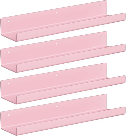 upsimples Acrylic Shelves for Wall Decor, 15" Display Shelf Perfume Organizer for Bathroom, Bedroom, Living Room, Floating Bookshelves for Kids, Pink, 4 Pack