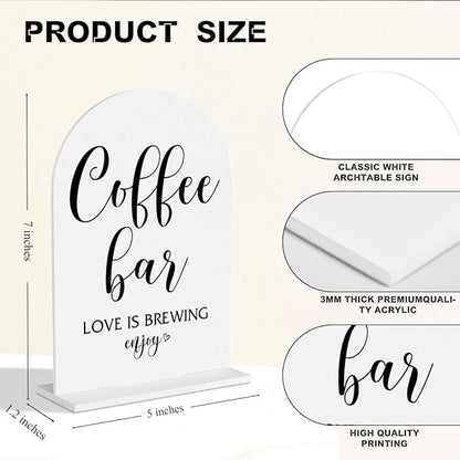 Coffee Bar Sign Love Is Brewing Decorations Modern Minimalist Style Coffee Signs for Hot Cocoa Station Wedding Engagement Bridal Shower Ceremony Reception Event Clear Table Acrylic Decor