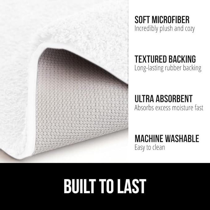 GORILLA GRIP Bathroom Rugs, 36x24, Ultra Soft Absorbent Mat, Thick Plush Bath Rug, Machine Washable, Microfiber Quick Dry, Mats for Shower, Bathtub and Floor, Home Decor Accessories, White
