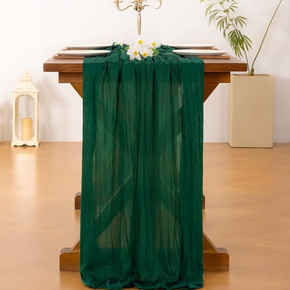 Socomi 3pcs Emerald Green Cheesecloth Table Runner Fall Thanksgiving Boho Rustic Gauze 120 inch 10FT Cheese Cloth Runner for Wedding Party Baby Shower Birthday Home Decor Holiday Decorations