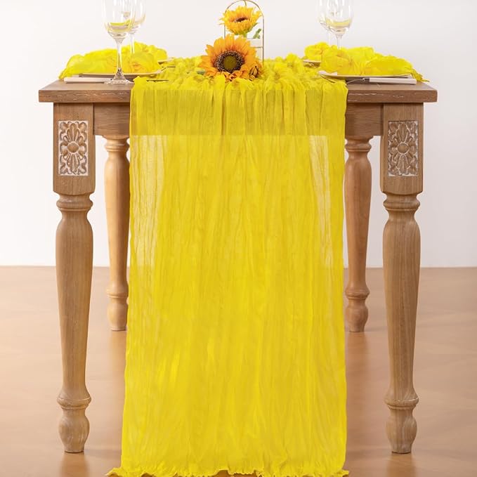 Lemon Yellow Cheesecloth Table Runner 6 Pack Christmas Table Runners Boho Gauze 120 Inches Yellow Cheese Cloth Table Decor for Xmas Holiday Season Parties Wedding Bridal Baby Shower Decor