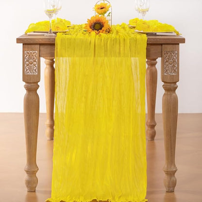 Lemon Yellow Cheesecloth Table Runner 6 Pack Christmas Table Runners Boho Gauze 120 Inches Yellow Cheese Cloth Table Decor for Xmas Holiday Season Parties Wedding Bridal Baby Shower Decor