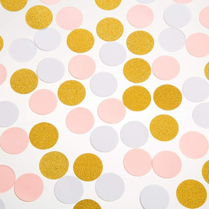 MOWO Confetti Circles Wedding Party Decor and Table Decor, 1.2’’ in Diameter (glitter gold pink and white mix,200pc)
