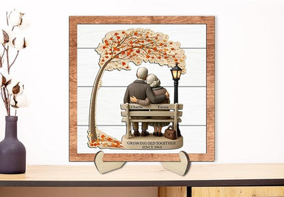 Growing Old Together Wooden Sign, Gifts for Him Her Wife Husband, Custom Wood Art Plaque Anniversary Couples Gift, Decor Valentine Christmas Gift For Parents, Grandparents Decorations Sign 39