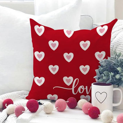 GEEORY Valentine's Day Pillow Covers 18 x 18 Inch Set of 4, Valentines Decor Polka Dots Red Hearts Love Bowknot Decorative Pillowcases for Home Sofa Couch Cushion Decoration G442-18