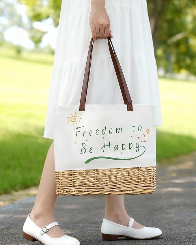 Insulated Picnic Basket Wicker Picnic Basket with 23.7L Canvas and Willow Folding Collapsible Shopping Baskets with Drawstring Closure, Insulated Waterproof Lining for Camping,Wedding Gifts