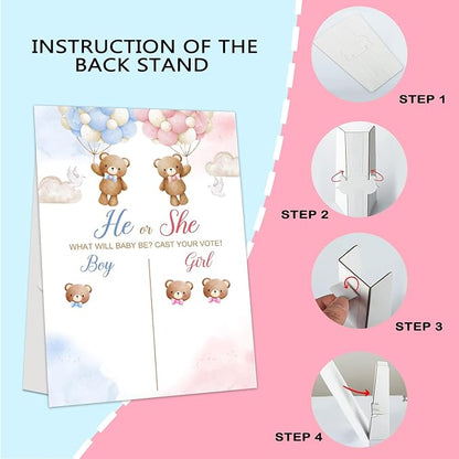 Gender Reveal Party Games, Bear Theme Baby Gender Reveal Voting Board Sign, 48 Stickers, "He or She, WHAT WILL BABY SMITH BE?" - Baby Gender Reveal Party Decorations Games for Boy or Girl Shower .
