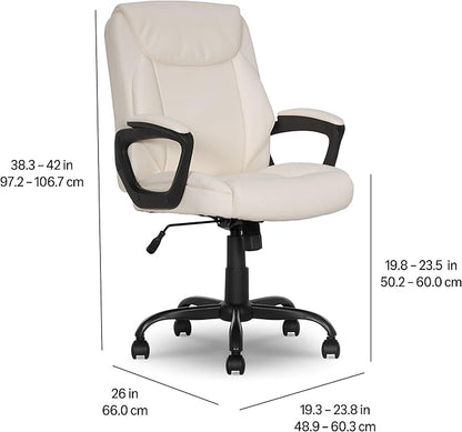 Amazon Basics Classic Puresoft PU Padded Mid-Back Office Chair with Armrest, Height Adjustable, Easy to Assemble, 26"D x 23.75"W x 42"H, Cream