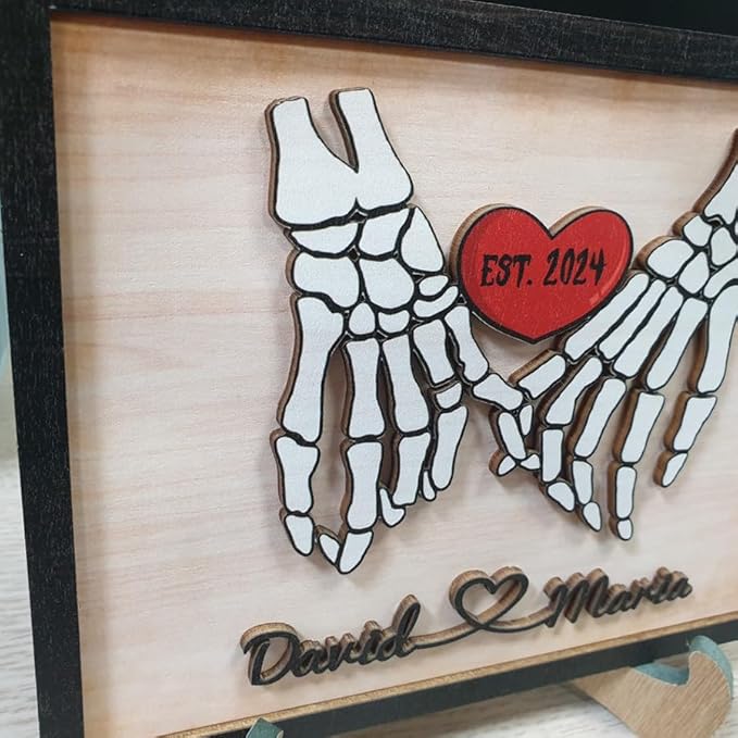 Personalized Forever My Boo Wooden Sign, Wedding Halloween Decorations, Couple Hand Skeleton Wooden Frame, Gothic Decor, Boo Sign, Custom Names For Couples Ghost Wood Sign, Birthday Gift for Boyfriend Girlfriend 3