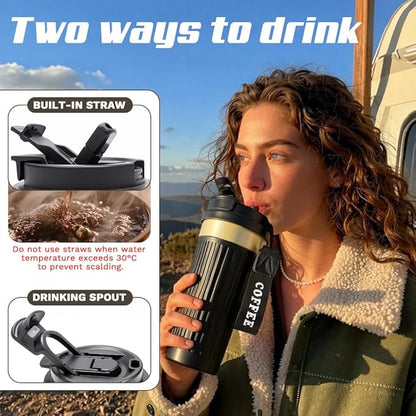 Vacuum-Insulated Stainless Steel Travel Coffee Mug, Leak-Proof Reusable Coffee Cup with Lid-Keeps Drinks Hot & Cold for Hours, Durable Double Wall Tumbler for Men & Women (5th-Black, 18OZ)