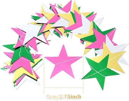 Patelai Glitter Star Garland Banner Christmas Decor 130 Feet Star Hanging Bunting Banner Twinkle Backdrop for Homecoming Classroom Wedding Birthday Halloween Party Supplies(Green,Pink,Gold,Silver)