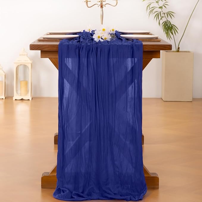 Socomi 3pcs Royal Blue Fall Thanksgiving Cheesecloth Table Runner Boho Rustic Gauze 120 inch 10FT Cheese Cloth Runner for Wedding Party Baby Shower Birthday Home Decor Holiday Decorations