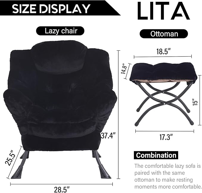 LITA Modern Accent Leisure Upholstered Sofa Chair, Lounge Reading Chair with Armrests and a Side Pocket for Living Room, Bedroom & Small Space, Plush Black