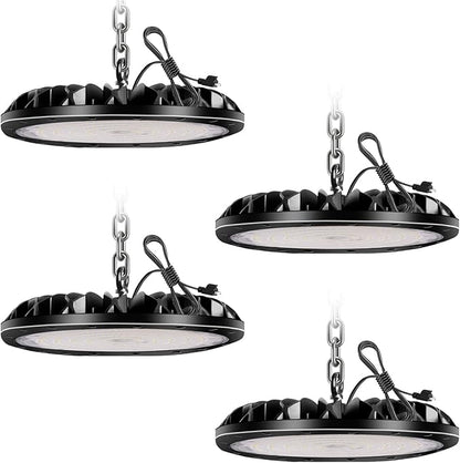 4 Pack 10000LM Bright UFO High Bay Light, LED Shop Light with 4ft 110V Plug Cable, 6500K Bay Lighting IP65 Waterproof for Barn/Garage/Commercial Warehouse/Wet Location