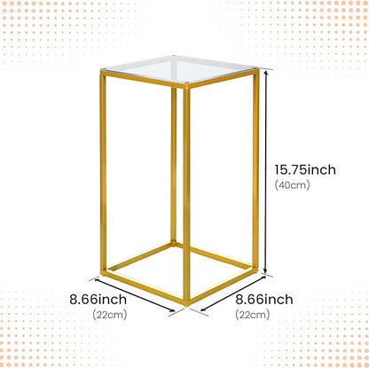 YALLOVE 2 Pack 15.75 Inch Gold Wedding Flower Stand Metal Vase Column Stand Geometric Centerpiece Vase for Home Party Wedding Decorations, Rectangular Flower Display Rack
