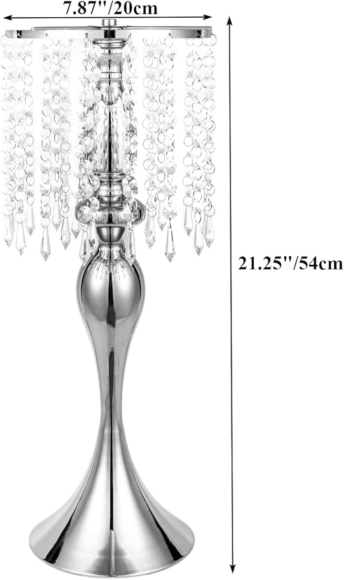 LANLONG Set of 2 Crystal Centerpieces for Tables Silver Metal Flower Vase Stand for Wedding Party Reception Home Decor