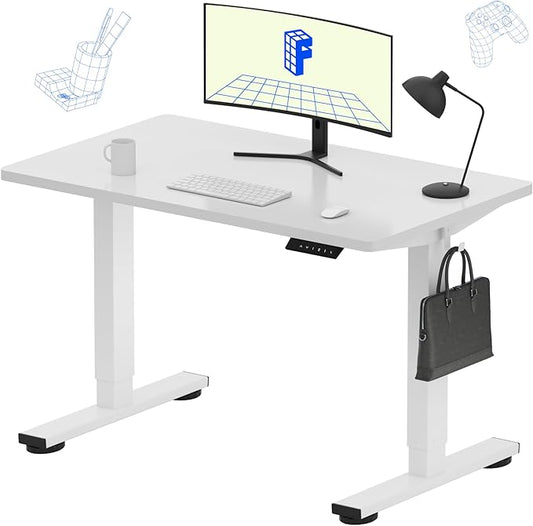 FLEXISPOT EN1 One-Piece Standing Desk, 40"x24" Seamless Desktop Electric Height Adjustable for Home Office, Study Rooms & Multi-Device Workstations, White(White Frame)
