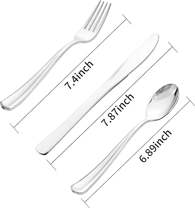Supernal 360pcs Plastic Silverware Heavy Duty, Silver Disposable Silverware Sets for Parties,Plastic Forks and Spoons,Party Disposable Flatware Suit for Weddings, Birthday Thanksgiving Christmas