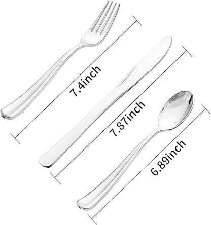 Supernal 360pcs Plastic Silverware Heavy Duty, Silver Disposable Silverware Sets for Parties,Plastic Forks and Spoons,Party Disposable Flatware Suit for Weddings, Birthday Thanksgiving Christmas