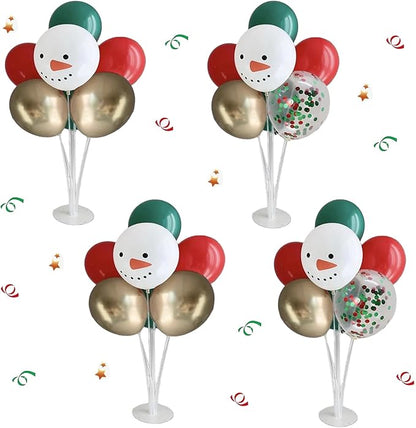 4 Sets Christmas Centerpieces for Tables, Snowman Balloon Stands for Tables, Red Green and Gold Balloons for Xmas Party, Table Centerpieces Decorations for Christmas Party New Years 2026