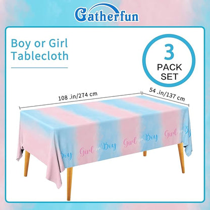 Gatherfun Gender Reveal Party Supplies Disposable Tablecloth Plastic Waterproof Table Cover for Boy or Girl Gender Reveal Party Baby Shower Birthday Decorations, 3 Pack 54X108inch