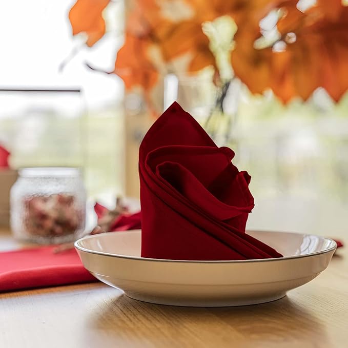 Red Cloth Napkins Bulk (Pack of 24) - 100% Polyester Dinner Linen Napkins Cloth Washable & Reusable - Durable with Hemmed Edges - Ideal for Parties and Weddings (17x17 Inches)