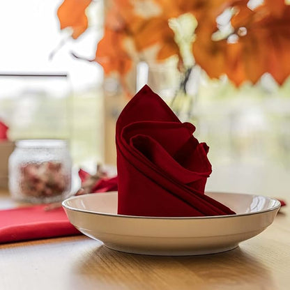 Red Cloth Napkins Bulk (Pack of 24) - 100% Polyester Dinner Linen Napkins Cloth Washable & Reusable - Durable with Hemmed Edges - Ideal for Parties and Weddings (17x17 Inches)