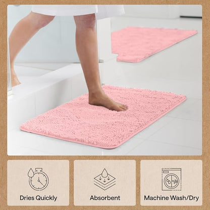 GORILLA GRIP Bath Rug Mat 30x20, Thick Soft Absorbent Chenille, Quick Dry Microfiber Mats, Rubber Backing Washable Shower Floor Rugs, US Designed Bathroom Bathmat Home Decor Accessories, Light Pink