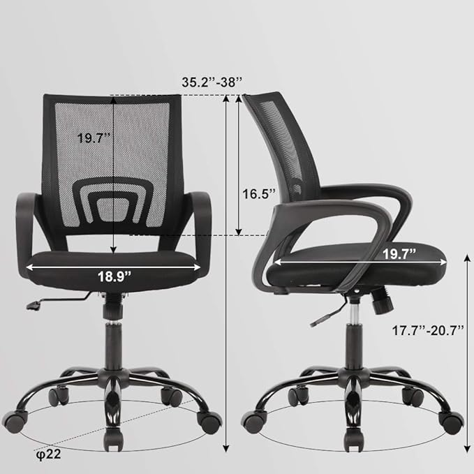 BestOffice Home Office Chair Ergonomic Desk Chair Mesh Computer Chair with Lumbar Support Armrest Executive Rolling Swivel Adjustable Mid Back Task Chair,Black