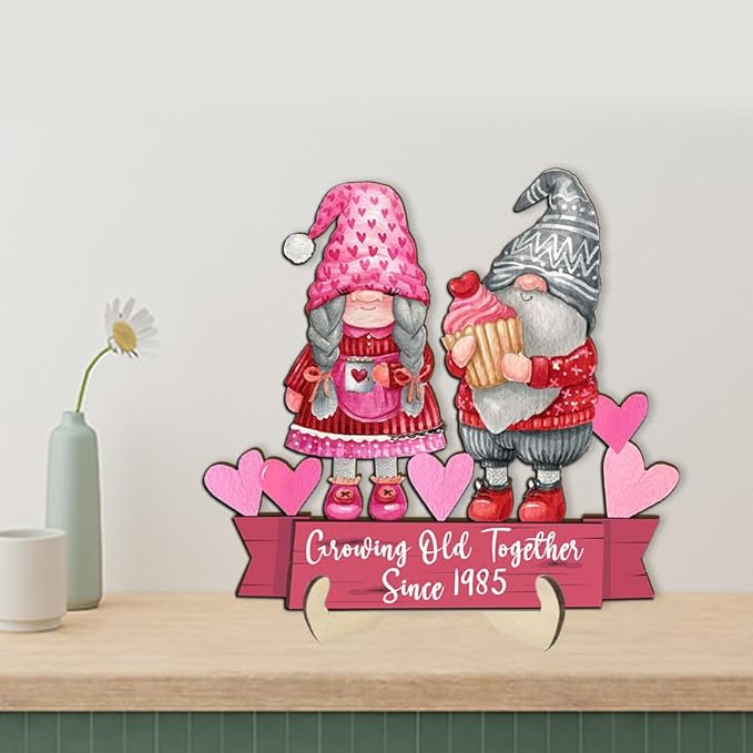 Growing Old Together Gnomes Wooden Plaque, Personalized Gifts for Him Her Husband, Custom Wood Sign Anniversary Couples Gift, Valentine Christmas Gift For Parents, Grandparents Decorations Sign 21