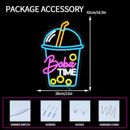 Boba Time Neon Sign for Wall Decor Dimmable Boba Tea Led Light Signs Bubble Tea Neon Light for Cafe Bar Kitchen Restaurant Coffee Dessert Shop Living Room Decoration Gift for Girls