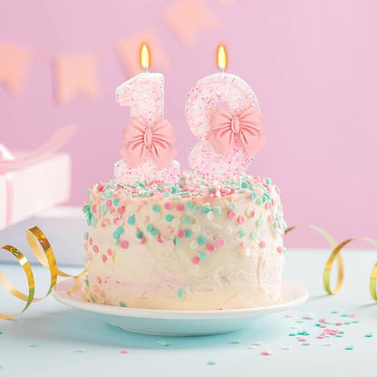 19th Birthday Candles for Cake, Pink Bow Number Cake Candles, 2.76 inch Number Happy Birthday Candle, Cake Topper Decoration for Birthday Party (Number 19)