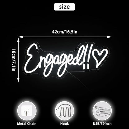 NOSUN Engaged Neon Sign White Neon Signs for Wall Decor with Dimmable Wedding Bridal Shower Neon Light Up Signs Led Sign for Shop Birthday Wedding Engagement Decor LED Neon Sign LED Light Sign