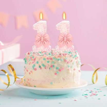 Birthday Candle for Cake, Pink Bow Number Cake Candles, 2.76 inch Number Happy Birthday Candle, Cake Topper Decoration for Birthday Party (Number 11)