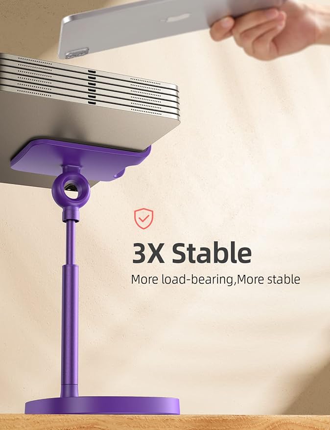 LISEN Cell Phone Stand Adjustable Phone Holer for Desk, Computer Office Desk Accessories for iPhone 16 Holder Women Kitchen Essentials Fits All Mobile Phones Switch Kindle iPads Tablet 4-10in Purple