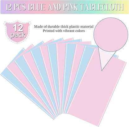 MASHAN 12Pack Gender Reveal Tablecloths, Disposable Plastic Pink and Blue Tablecloth, Rectangle Table Covers for Boy or Girl Baby Shower Party Decorations,54×108 Inch