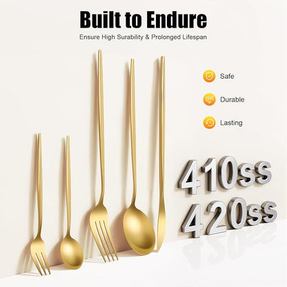90 Piece Gold Flatware Set,Stainless Steel Silverware Cutlery Set Service for 18 with Dinner Knives Forks Spoons,Luxury Gold Utensils for Wedding Restaurant Home Dining