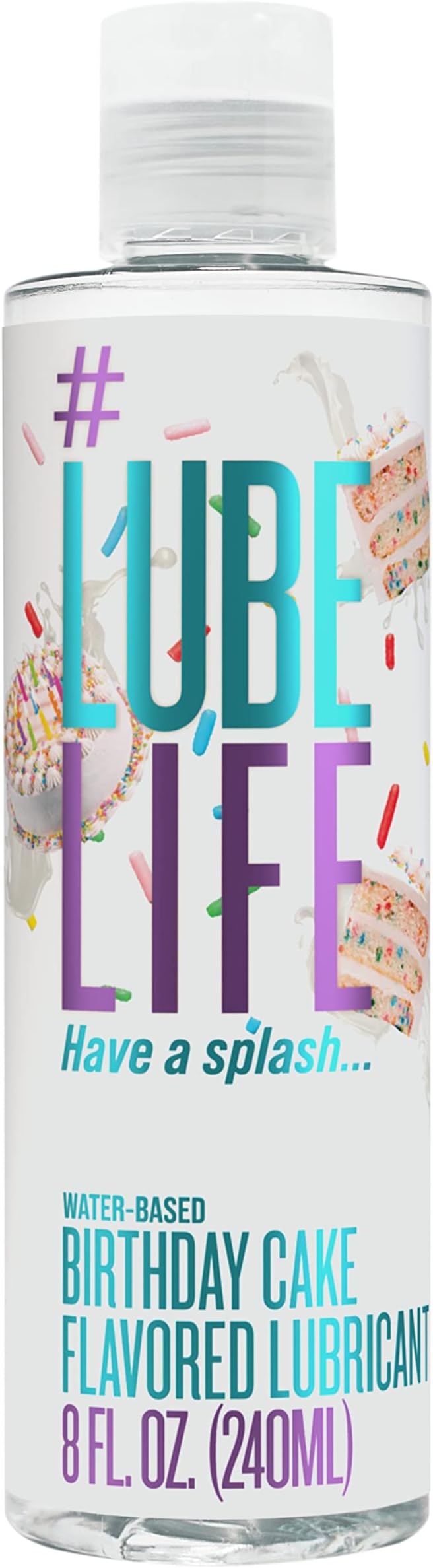 LubeLife Water-Based Birthday Cake Flavored Lubricant, Personal Lube for Men, Women and Couples, Made Without Added Sugar, 8 Fl Oz