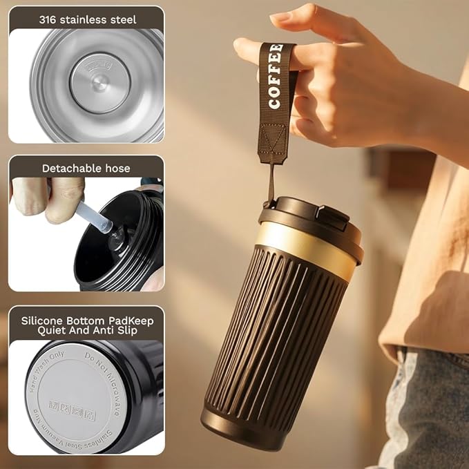 Vacuum-Insulated Stainless Steel Travel Coffee Mug, Leak-Proof Reusable Coffee Cup with Lid-Keeps Drinks Hot & Cold for Hours, Durable Double Wall Tumbler for Men & Women (5th-Black, 18OZ)