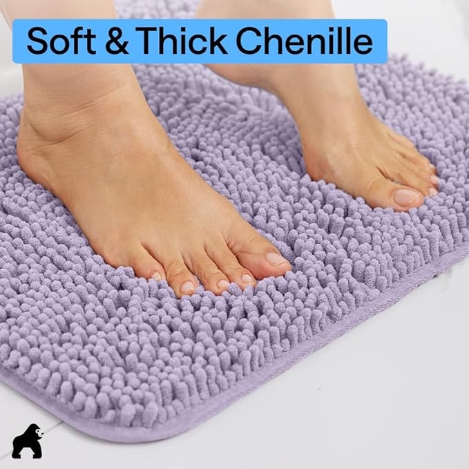 GORILLA GRIP Bathroom Rug Sets, Soft Chenille 2 Piece Area Rugs Set, Toilet Base Mat and 30x20 Carpet, Absorbent Microfiber Washable Mats Dry Quickly, Home Décor and Bath Room Accessories, Lt Purple