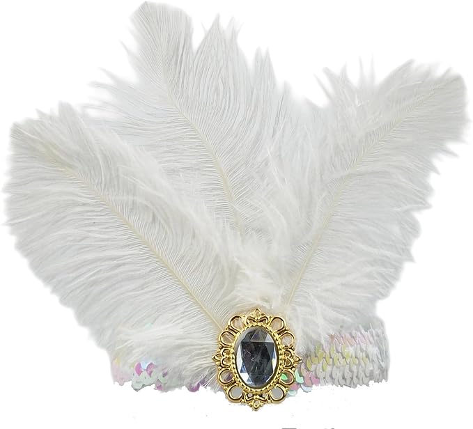 Feather Headpiece Sequins Headbands 1920s Flapper Showgirl Headpieces for Women Girls Carnival Party Accessories
