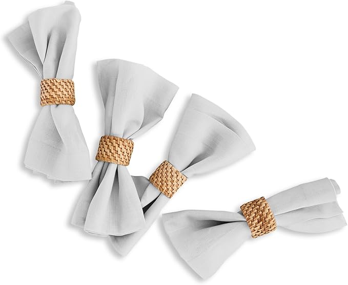 Solino Home Linen Napkins Set of 4-100% Pure Linen Silver Cloud Dinner Napkins Cloth 20 x 20 Inch for Fall, Autumn - Fete, Handcrafted and Machine Washable