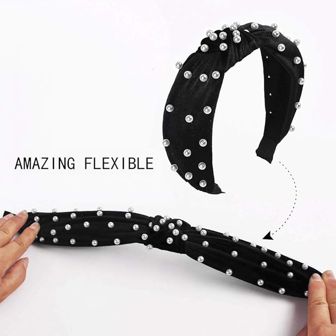 Ivyu Headbands Women Hair Head Bands - Accessories 4 Pcs Velvet Pearl Head Bands Cute Beauty Hairbands Fashion Girls Vintage Hair Boho Wide Bands For Workout GYM Yoga Running