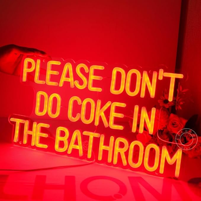 SYLHOME Red Please Don't Do Coke In The Bathroom Led Neon Light Sign Game Room Bedroom Bar Store Wall Decor Sign Birthday Christmas Party Backdrop USB 16.9"X9.2" 5V