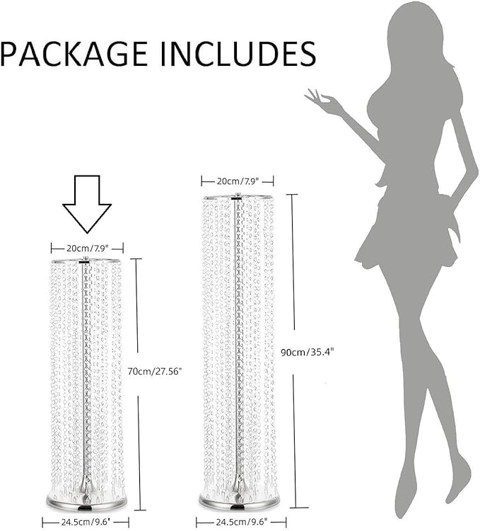 2Pcs 27.5in Tall Silver Elegant Wedding Decor Flower Centerpiece Road Leads with Chandelier Acrylic Crystal Weddings Decoration Centerpiece Stands