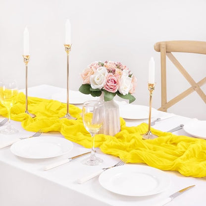MLMC 3 Pack Yellow Table Runner 10ft Gauze Sheer Cheesecloth Table Runner Cheese Cloth Centerpiece Decororations 35x120 Inches for Wedding Bridal Baby Shower Birthday Party Decor